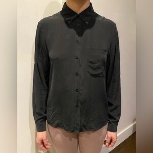 Vintage Goodbye Folk Gray Silk Long Sleeve Button-Up Blouse Size Small